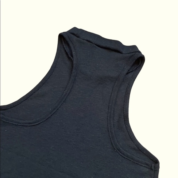 Free People Black Ribbed Mock Neck Razorback Flare Bottom Tank - Picture 4 of 7